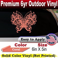 Swirl Butterfly Car or Truck Window Laptop Decal Sticker Coral 6X5