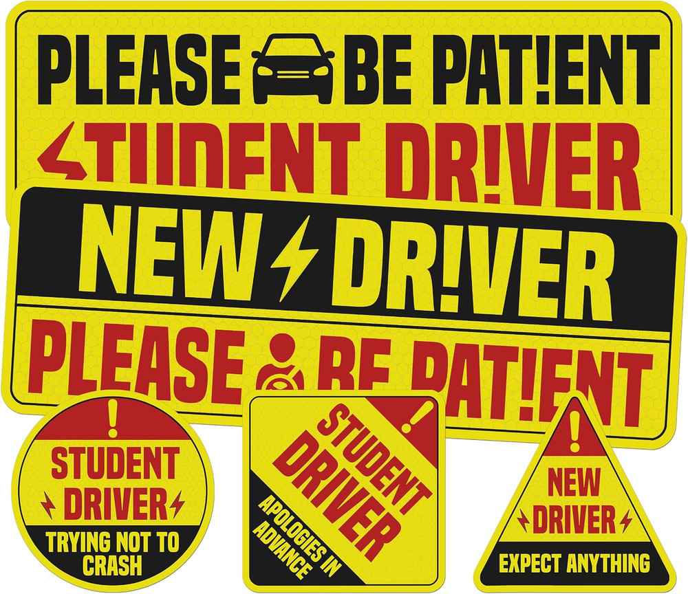 Student Driver Stickers Pack Vinyl Waterproof UV Printed Small Car Decals Set