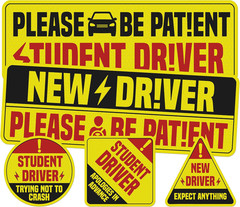 Student Driver Stickers Pack Vinyl Waterproof UV Printed Small Car Decals Set
