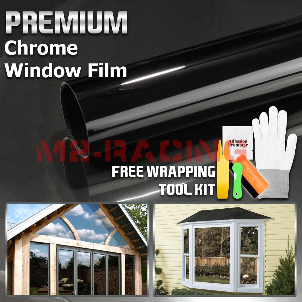 Dark Smoke Chrome Window Tint One Way Mirror Film UV Heat Reflective Home Office