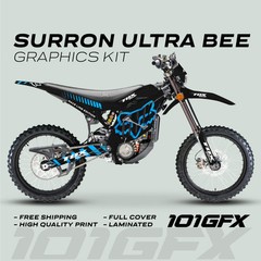 Surron Ultra Bee Graphics Kit FOX RACE LINE Black Cyan Decals Stickers
