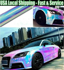 65FT x 4.4FT White Glossy Laser Chrome Holographic Rainbow Car Wrap Film Vinyl
