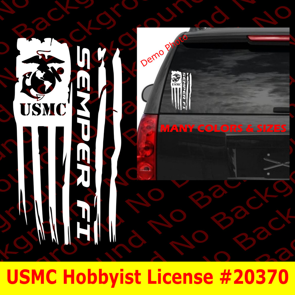 Distressed America Flag Vinyl Decal USMC Semper Fi EGA Veteran Retired AY051