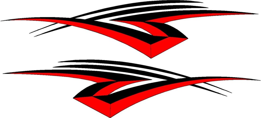 vinyl graphics stripe/ swoosh 2 decal sticker set 5″x22″ red & black