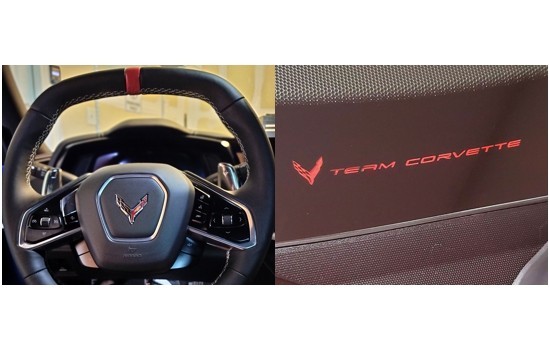 C8 Corvette COMBO TORCH RED STEERING WHEEL & TEAM CORVETTE VINYL STRIPES
