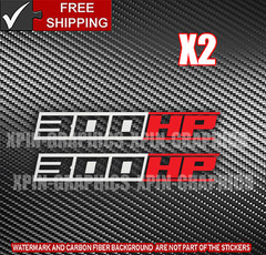 300 HP / HORSEPOWER VINYL DECAL STICKER 2 COLOR STICKERS STYLE B SILVER/RED