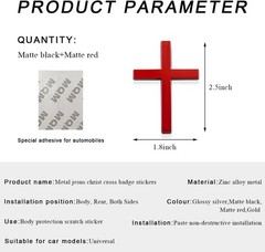 Elegant Black+Red 3D Metal Jesus Cross Badge Stickers for Cars – 2 Count