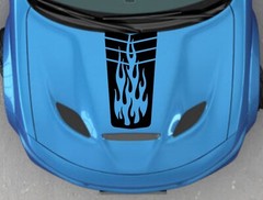 New 16″ Center Hood Stripped w/FLAMES RACING STRIPES vinyl Decal (Fits Charger)