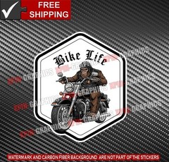 Bike Life Bigfoot Sasquatch Funny Biker Motorcycle Vinyl Decal Sticker A