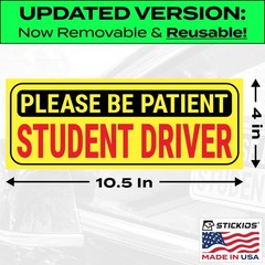 Stickios Student Driver Stickers – Removable Non-Magnetic Vinyl Decal Yellow