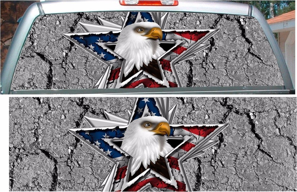 American flag eagle star rear window view thru graphic decal wrap
