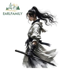 EARLFAMILY Samurai Female Graffiti Car Stickers Creative Windows Bumper Decal