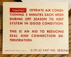 61-64 Chevy Air Conditioning Instruct Glove Box Decal Corvette Impala 3830546