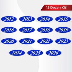 Car Windshield Year Stickers 2012-2026 Oval Dealership Decals Printed in USA