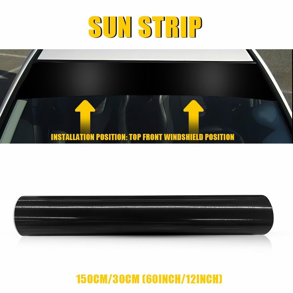 12*60inch Glossy Windshield Black Sun Visor Banner Vinyl Blank Sticker Cover US