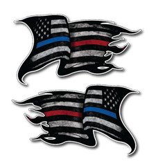 Thin Blue Red Line Subdued Tattered American Flag decal sticker Police Officer
