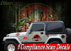2 Jurassic Park Compliance Scan Vehicle Vinyl Decals 4×4 CJ YJ JK Door Stickers