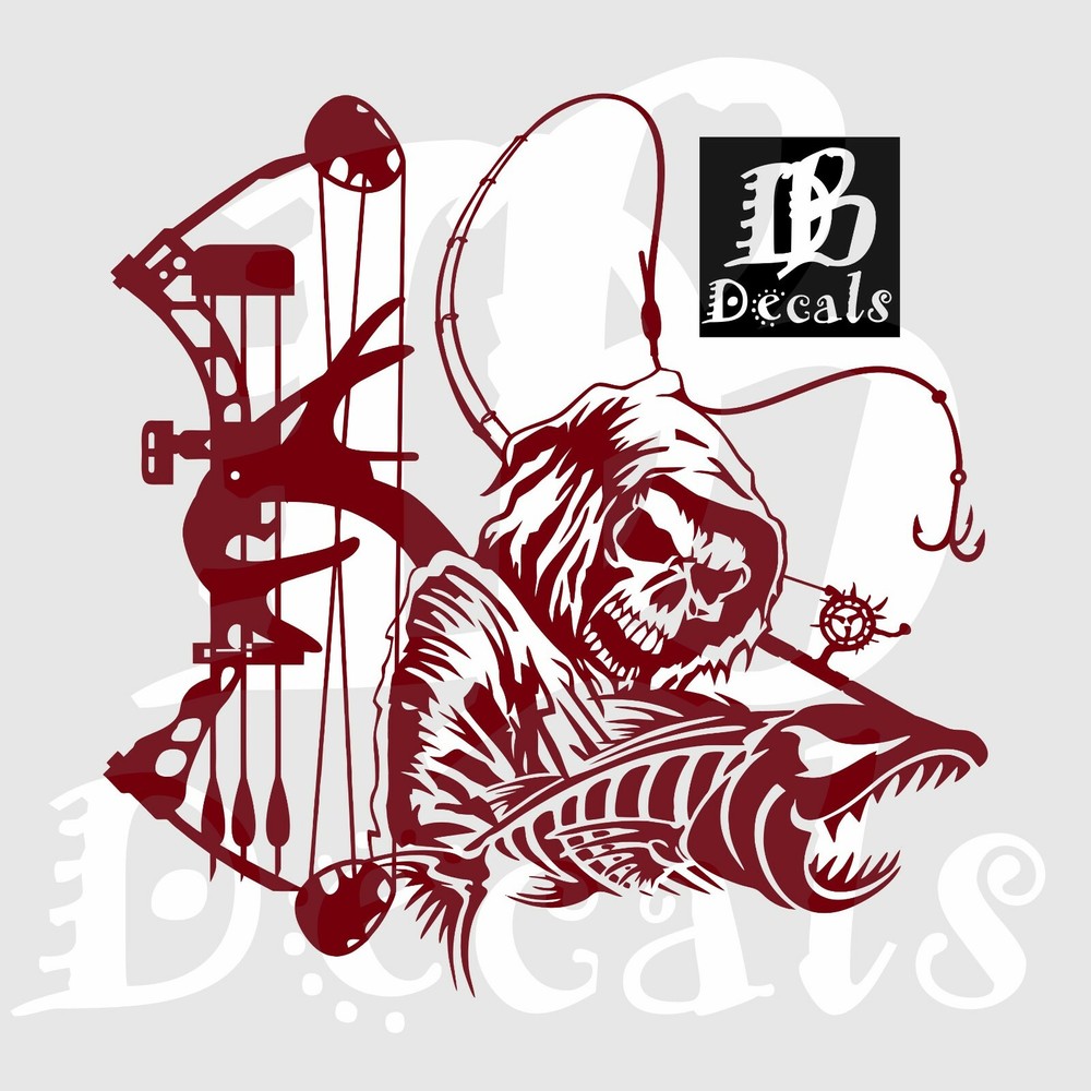 Grim Reaper Bow Fish Deer Hunter Skull Car Truck Window Vinyl Decal Sticker