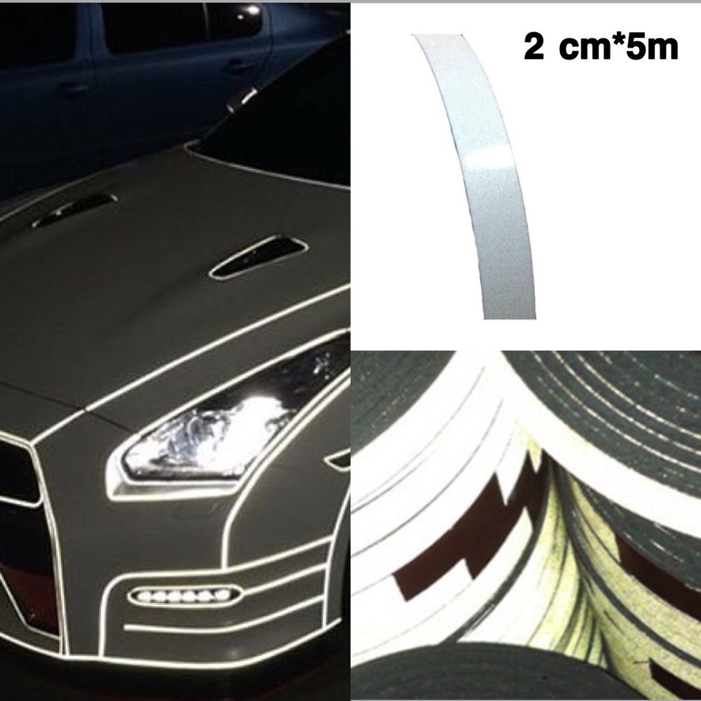 2 Roll 2 cm x 5M Waterproof Reflective Car Sticker Safety White