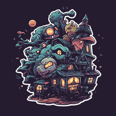 Haunted House Sticker, Scary Decal Sticker, Decal for Car Truck Window Bumper