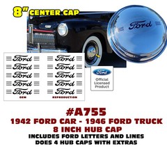 SP A755 1942 FORD CAR – 1946 TRUCK – STAINLESS STEEL 8″ HUB CAP – DECAL INSERTS