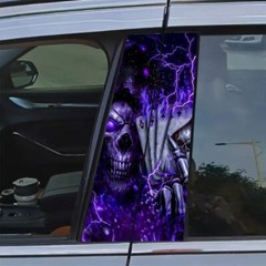 2pcs Purple Lightning Skull Car Center Pillar Sticker B-pillar Protective Film