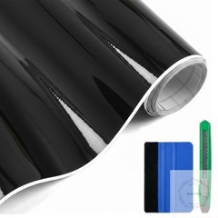 Gloss Black Vinyl Wrap, Glossy Black Car Wrap Film Vinyl Roll with Air-Release