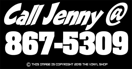 “Call Jenny @ 867-5309” Tommy Tutone Funny Decal sticker, For Hot Rods,street