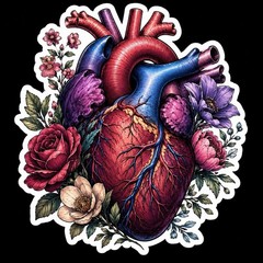 Anatomical Heart Sticker (2 Inch) Phone Decal Waterproof Floral Medical Cardiac