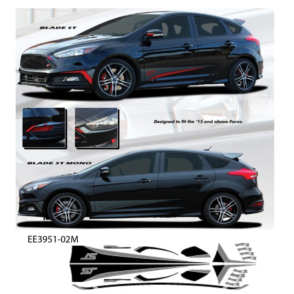 “Blade Mono” Ford Focus ST 2015 and up Vinyl Graphics Kit – Gloss Black