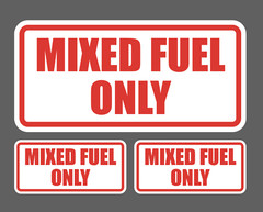 Mixed Fuel Only Vinyl Decal Sticker Red White Label Oil Gas Door Label UV 3for1