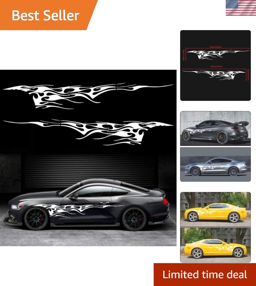 2Pcs 103” Universal Flame Graphics Car Auto Body Side Sticker Racing Sports …