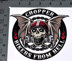 Chopper Bikers From Hell Skull Sticker, Decal, Logo, Vinyl, Emblem 5x6in (A-7)