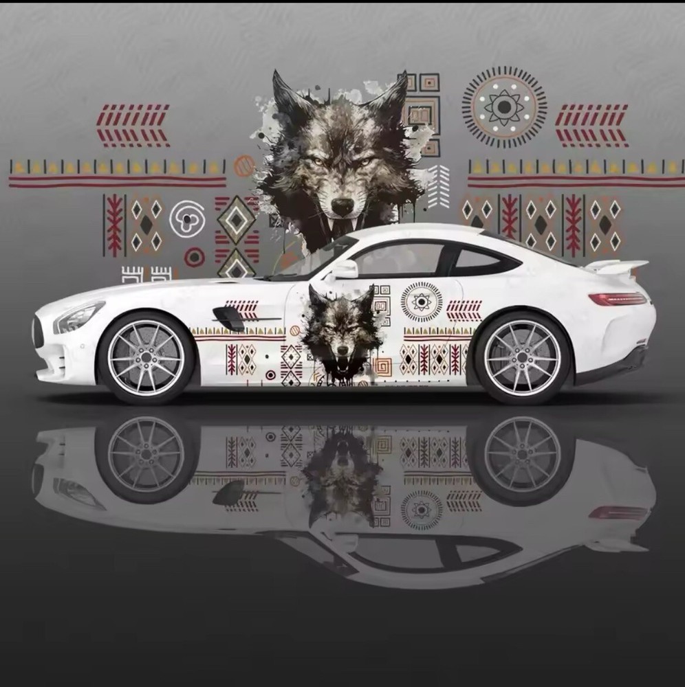 Both Sides Car Body Side Door Vinyl Wolf Native Inspired Vinyl Decal Universal