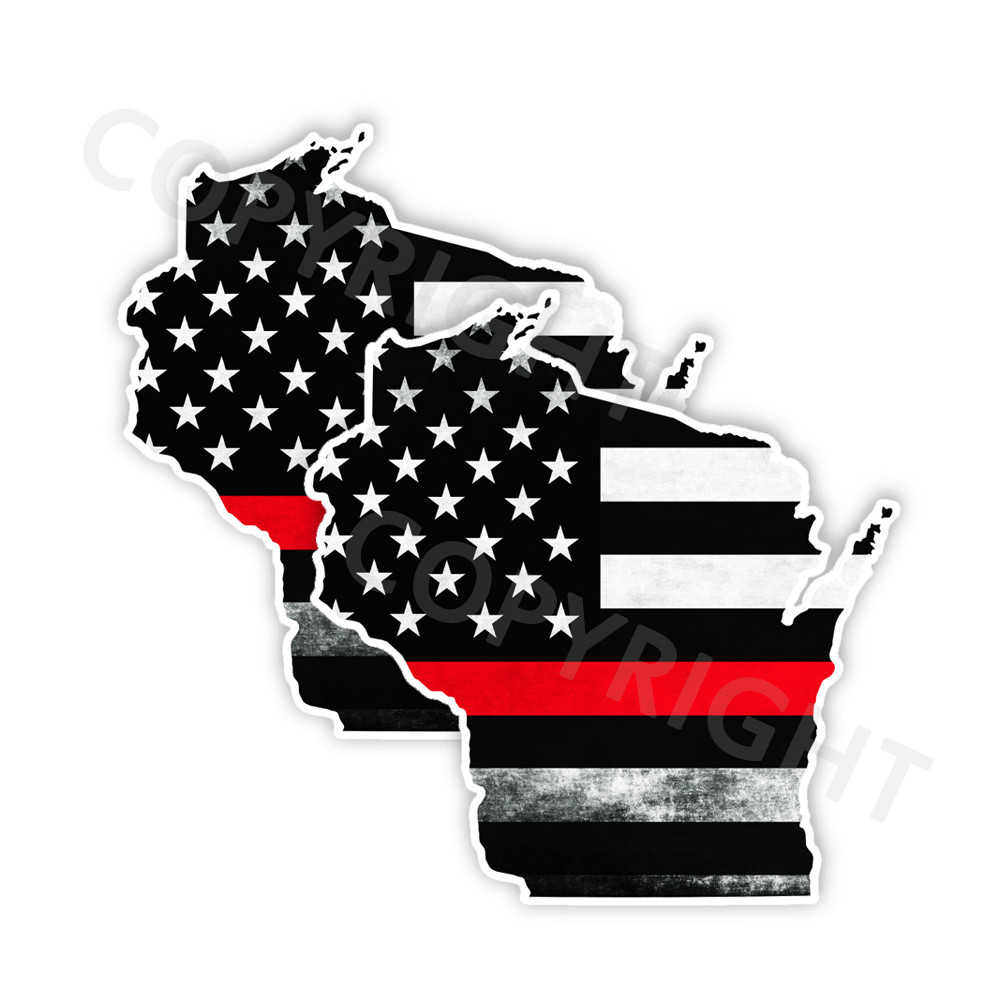 Thin Red Line Decal State Wisconsin window vinyl sticker Various Size Distress