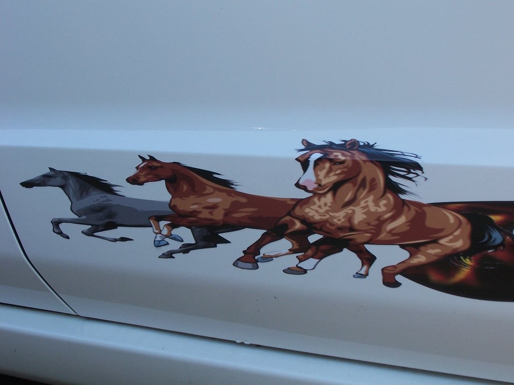3 Horse running Flame Stripe Stripes Decals Decal Fit Mustang Trailer Camper