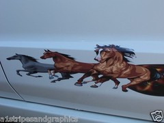 3 Horse running Flame Stripe Stripes Decals Decal Fit Mustang Trailer Camper