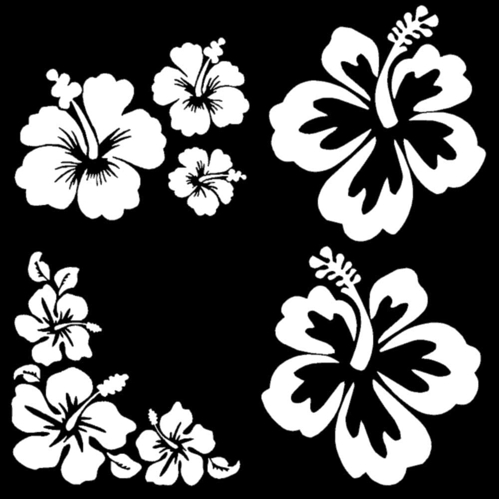 Hibiscus 4 Pack, Hawaiian Flower White Vinyl Decals Car Truck Window Laptop