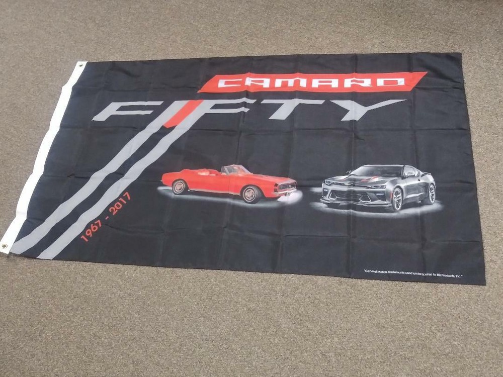 CHEVROLET CAMARO FLAGS. 3FT X 5FT FIFTY YEARS. 1967-2017 SS RALLYE 327 350