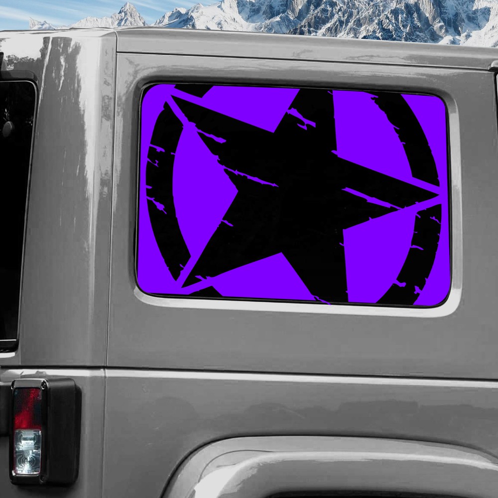 Rear Window Wrap Graphic Decal for Jeep Wrangler 2011-2020 TORN ARMY STAR PURPLE