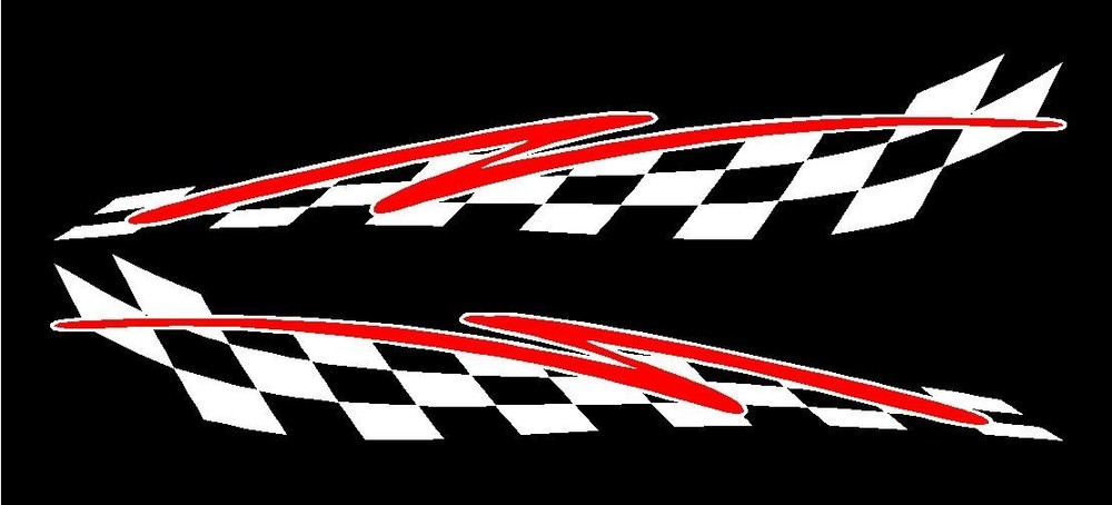 checkered flag & swoosh racing vinyl graphics decal sticker set 11″ x 60″ red