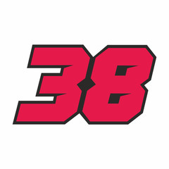 Gloss Laminate sticker of the number 38 for rider Bradley Smith – Small pair