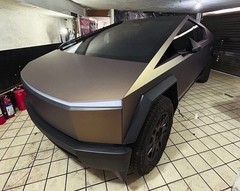 Tesla Cybertruck DIY Full PET Vinyl Wrap Color Change Matte Metallic Erie Gold