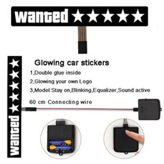 Wanted 5 Star Car Window Glow Panel Electric Marker Lamp LED Light Sticker Flash