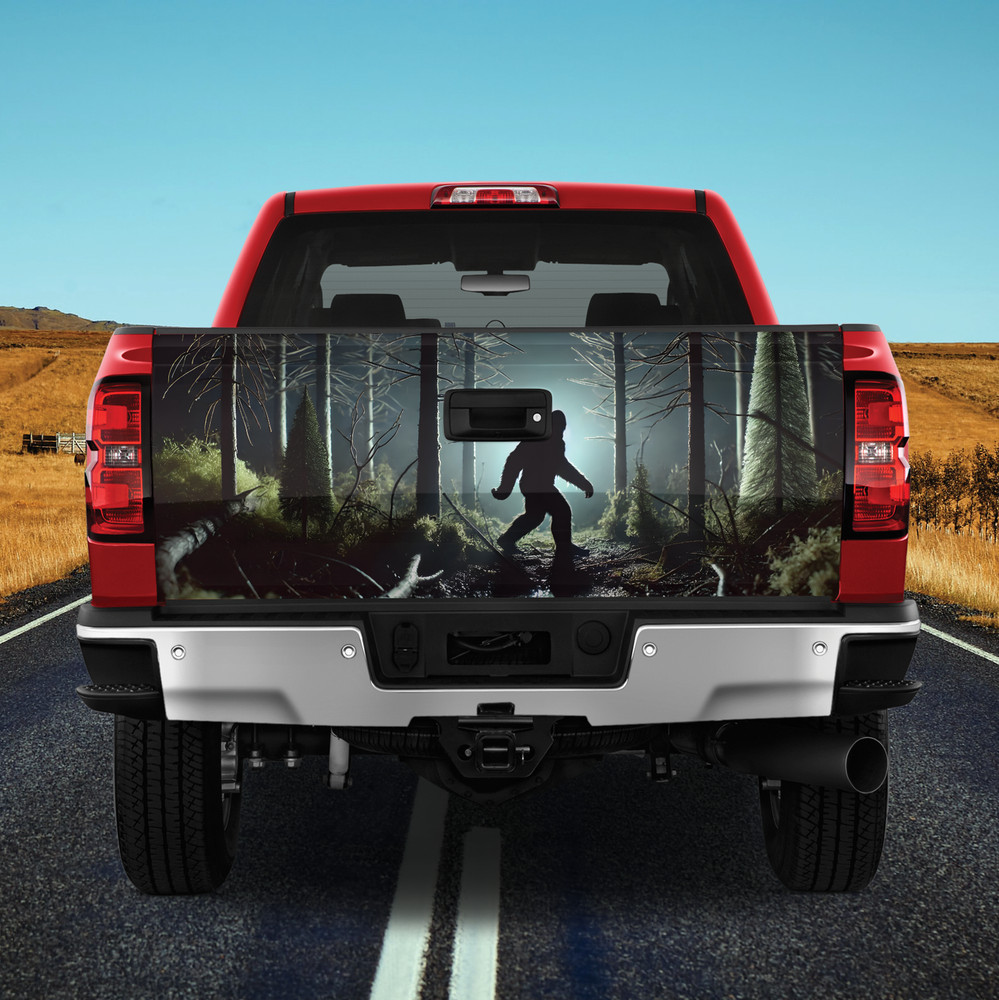 Bigfoot In The Woods Cornhole Board Tailgate Wrap, Bigfoot tailgate decal trucks