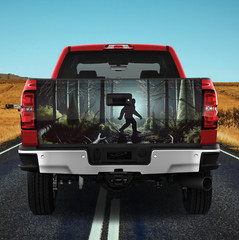 Bigfoot In The Woods Cornhole Board Tailgate Wrap, Bigfoot tailgate decal trucks