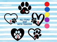 PET PAW PRINT HEART die cut Vinyl Decal laptop/car/atv #47