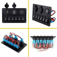 1/2Set 6 Gang Rocker Switch Blue Panel LED Circuit Breaker Waterproof Car Marine