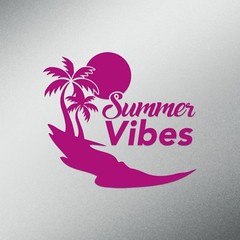 Palm Tree Summer Vibes Tropical Beach Decal Sticker | 5.5-Inches Wide