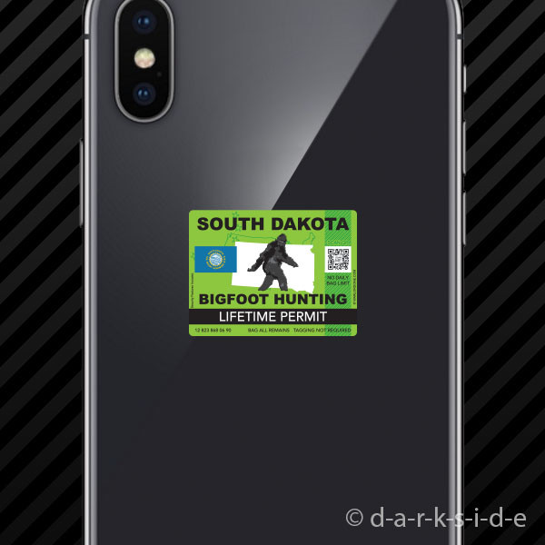 (2x) South Dakota Bigfoot Hunting Permit Cell Phone Sticker Sasquatch Lifetime